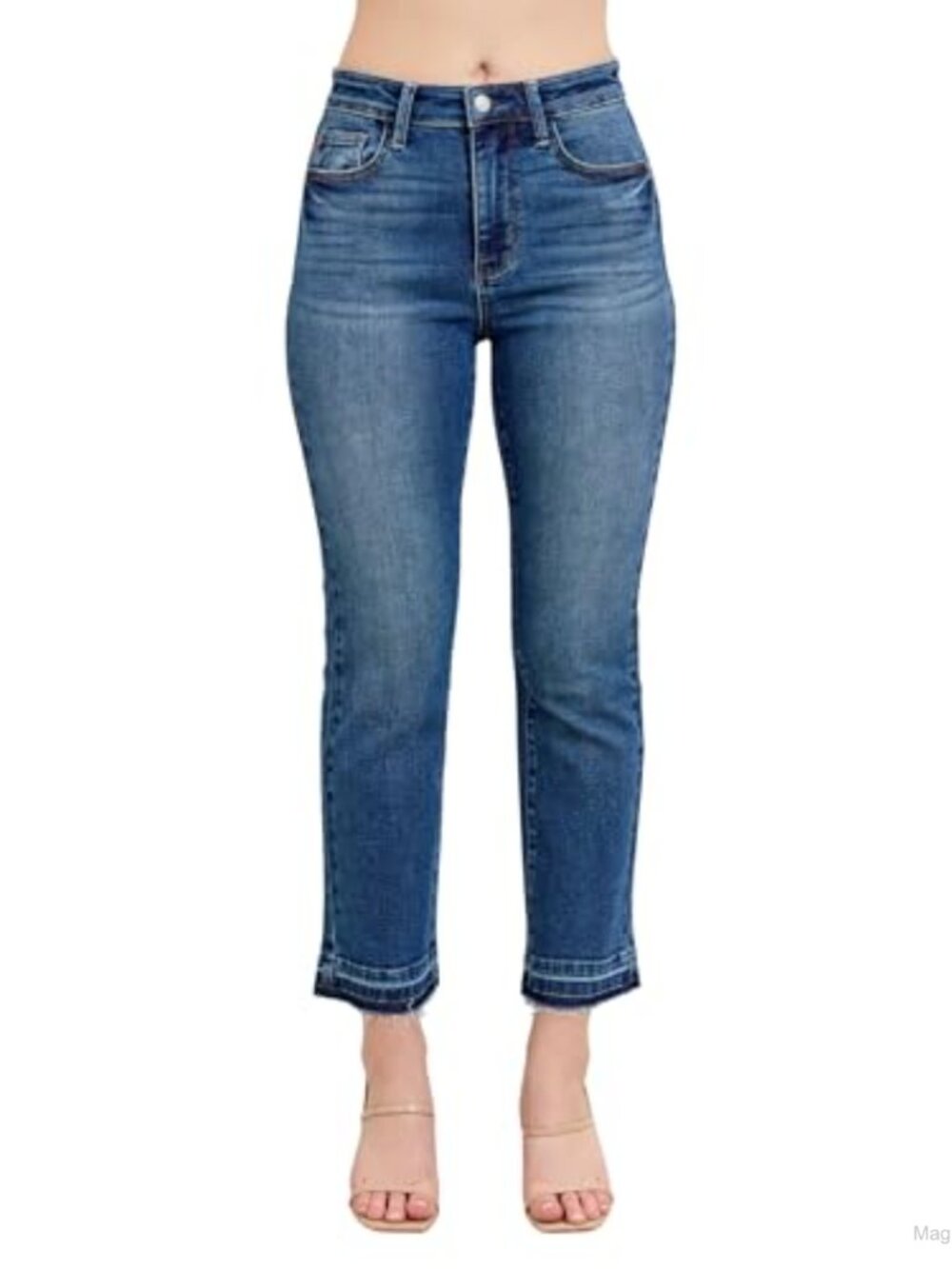 High Waist Vintage Release Hem Kick Flare Jeans Stretch Denim
